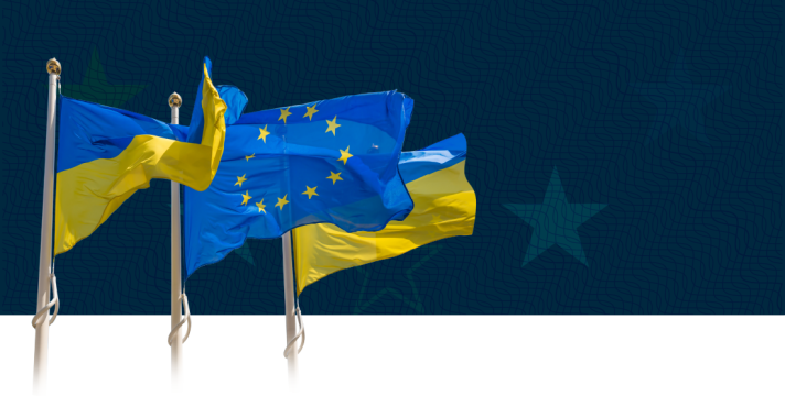  EU and Ukraine flags waving together