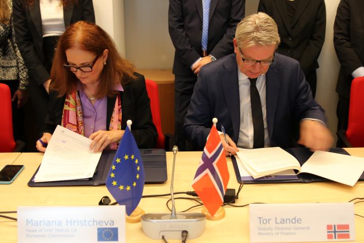 On 6 December, the agreement was initialled by Mariana Hristcheva (Head of Unit in the Directorate-General for Taxation and Customs Union) for the EU and Tor Lande (Deputy Director-General Ministry of Finance) for Norway. The initialling marked the end of the negotiation process which was launched in June 2022.